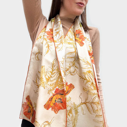 May Morris Poppies Habotai Scarf - Model