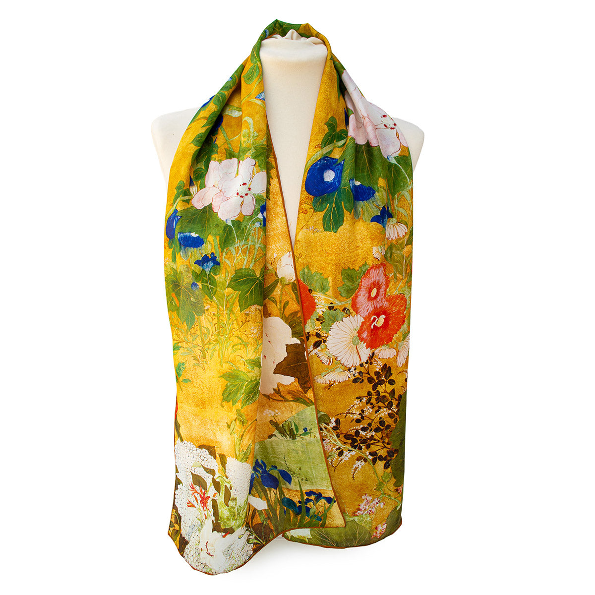 Asian Iris & Blossom Silk Habotai Scarf - Style 2