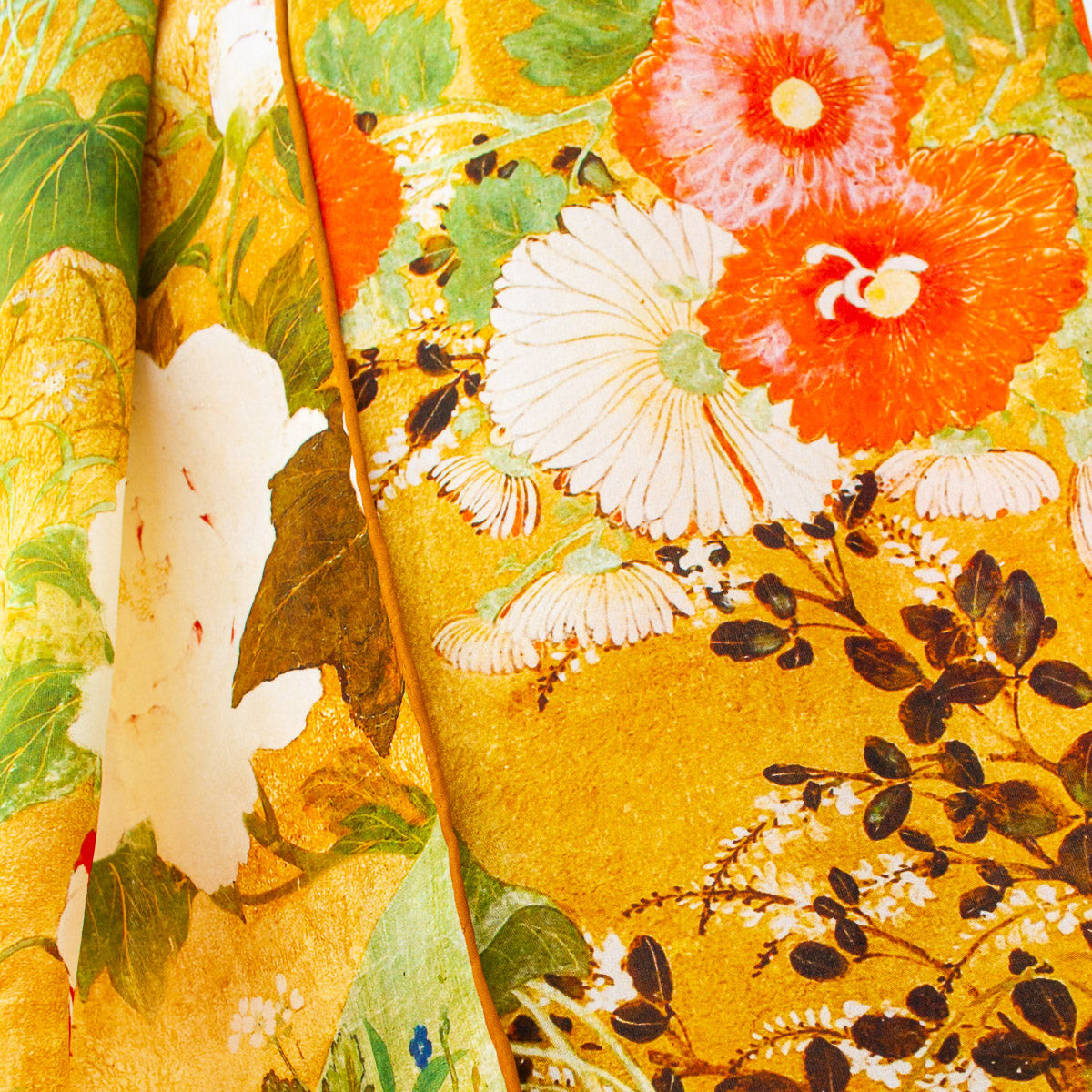Asian Iris & Blossom Silk Habotai Scarf - Detail