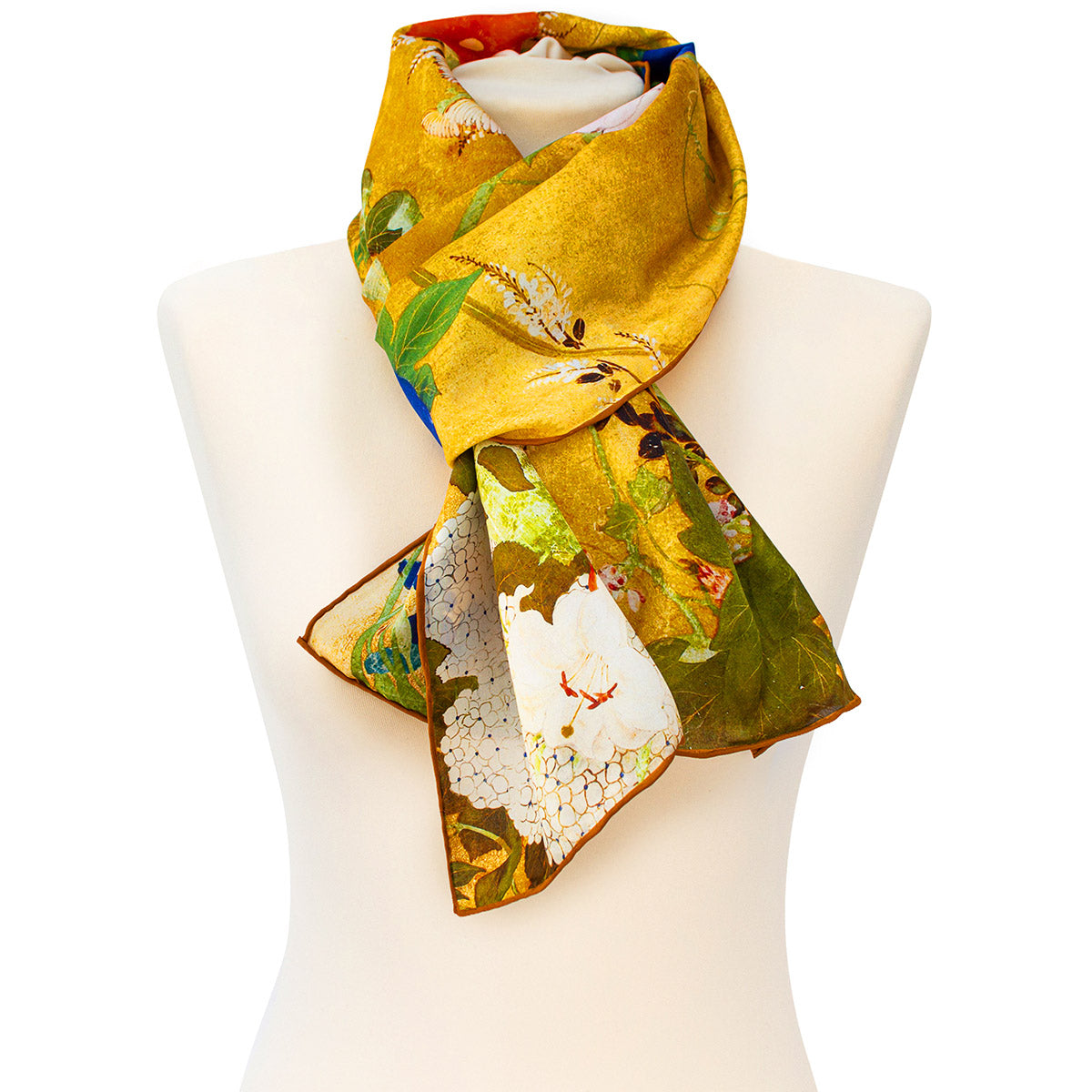 Asian Iris & Blossom Silk Habotai Scarf - Style 3