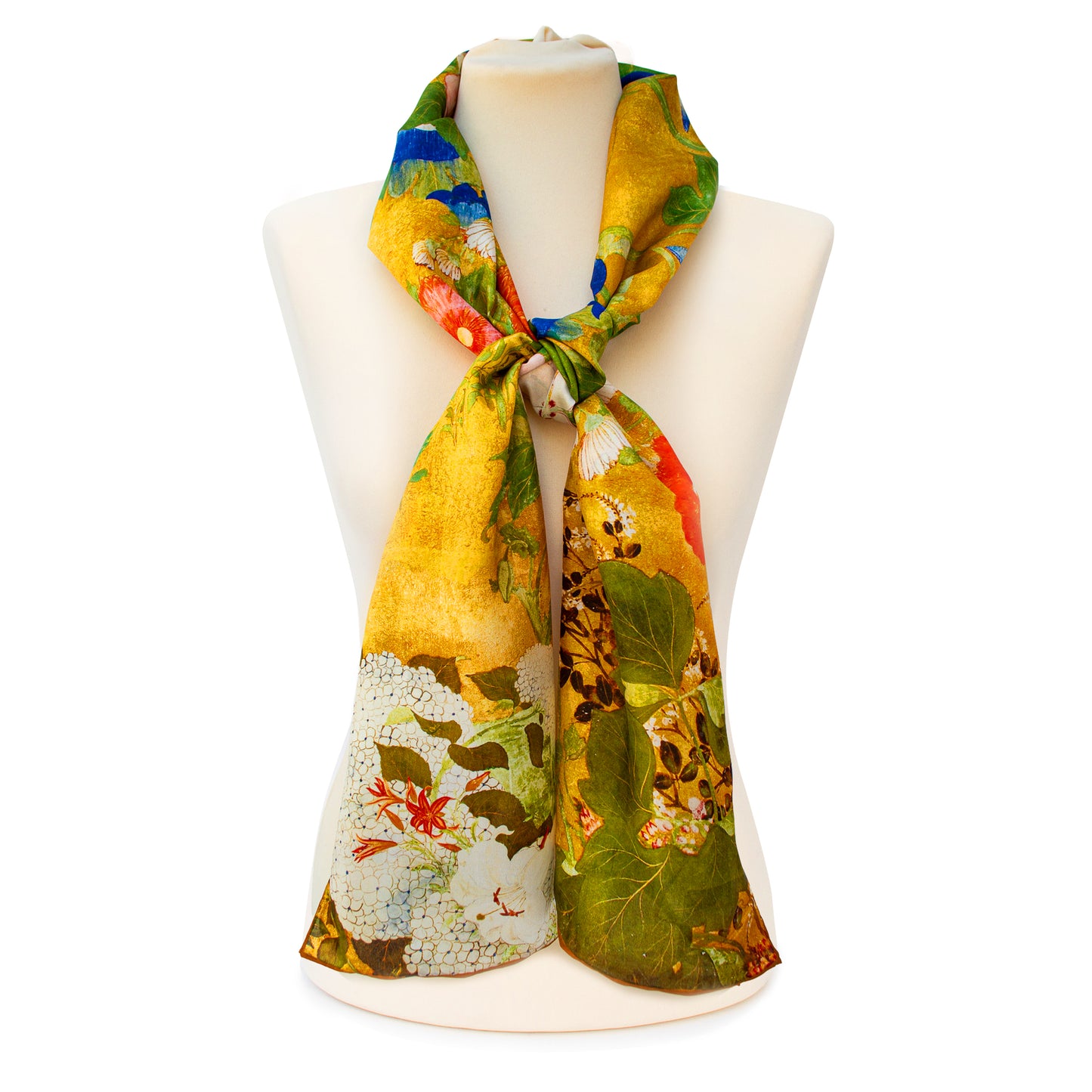 Asian Iris & Blossom Silk Habotai Scarf
