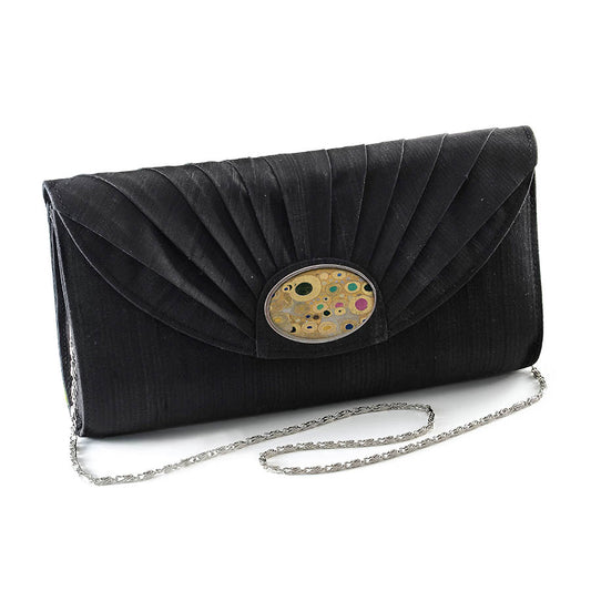 Black Silk Cameo Clutch Bag - Klimt Gold