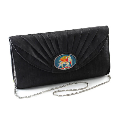 Black Silk Cameo Clutch Bag