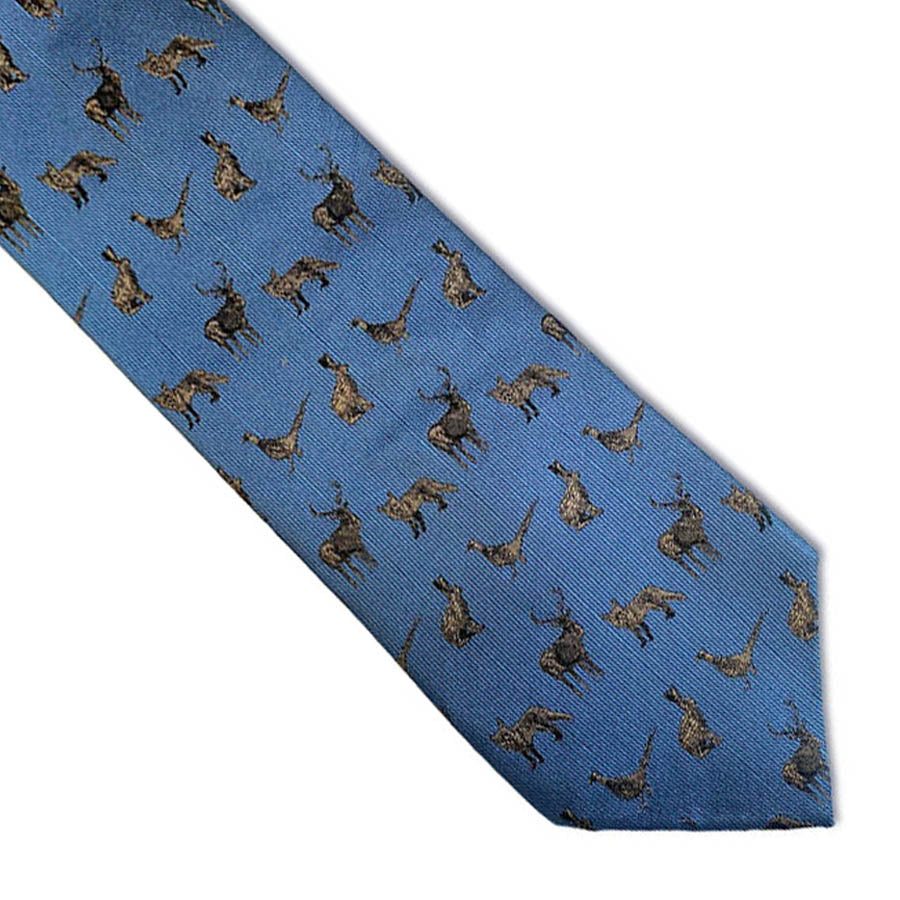 Country Animals Blue Silk Tie
