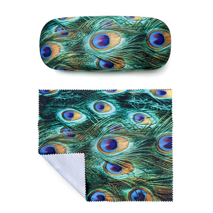 PEACOCK FEATHERS GLASSES CASE - with cloth