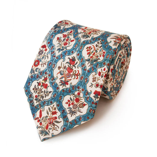 Indian Blue Floral Silk Tie