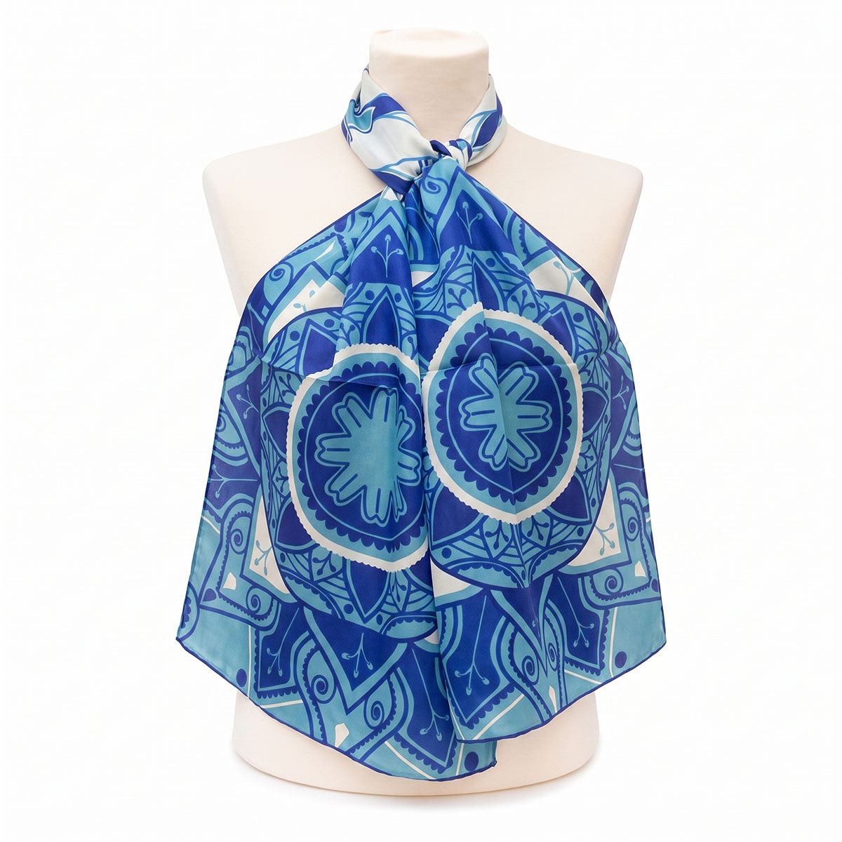 Indian Blue Mandala Silk Habotai Scarf