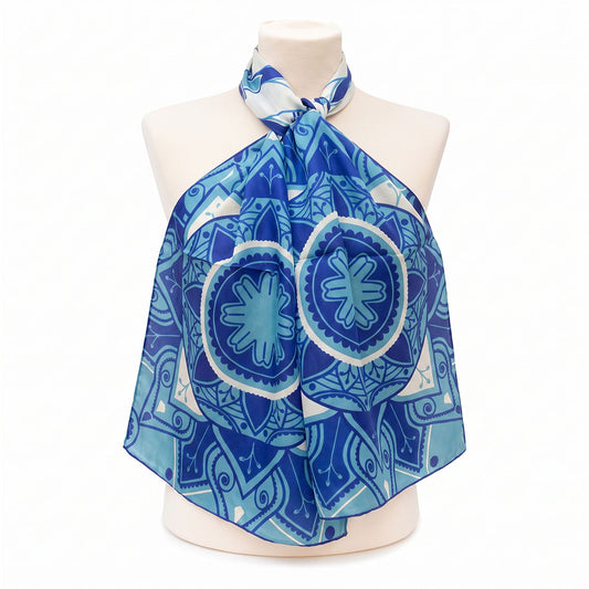 Indian Blue Mandala Silk Habotai Scarf