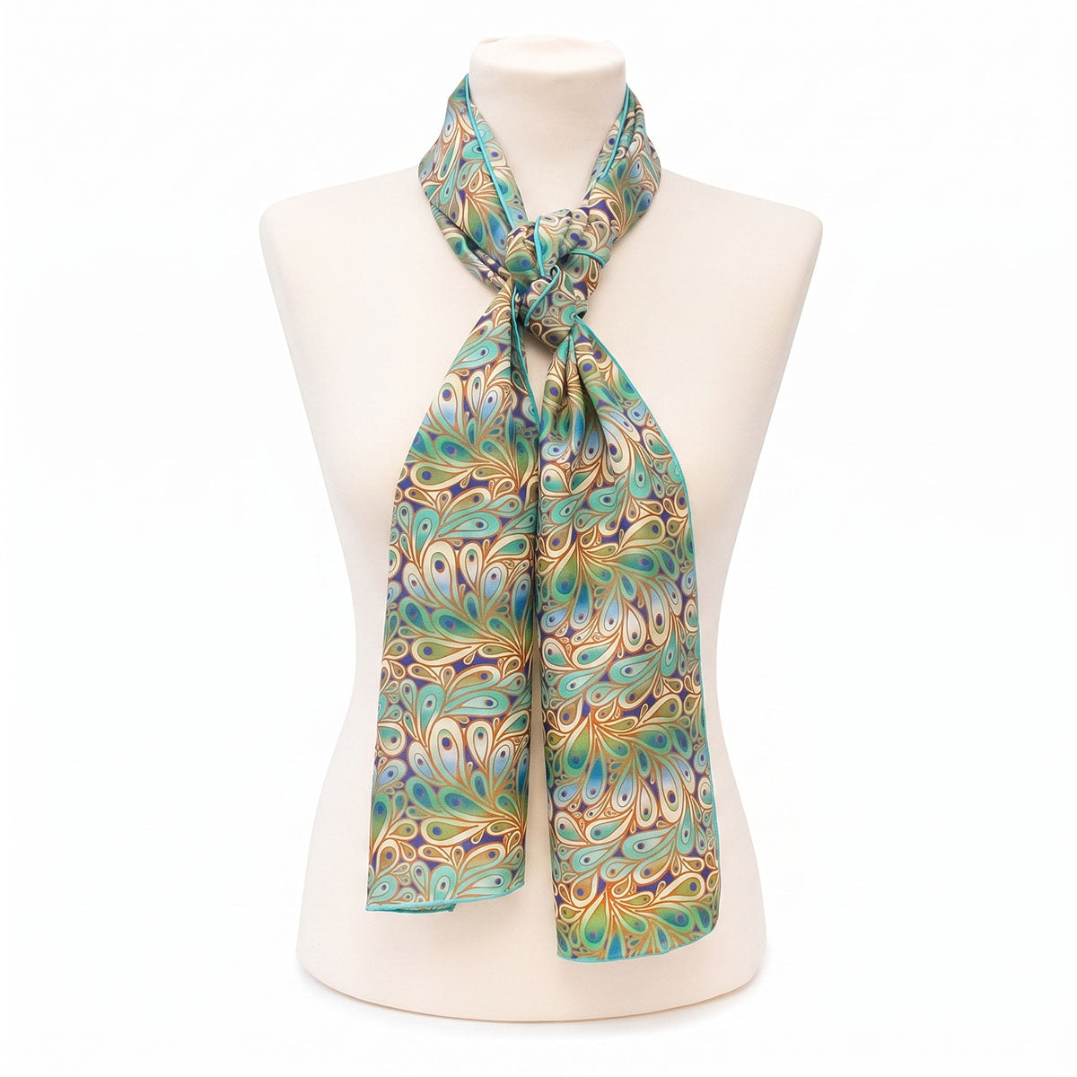 Marble Peacock Feather Silk Habotai Scarf