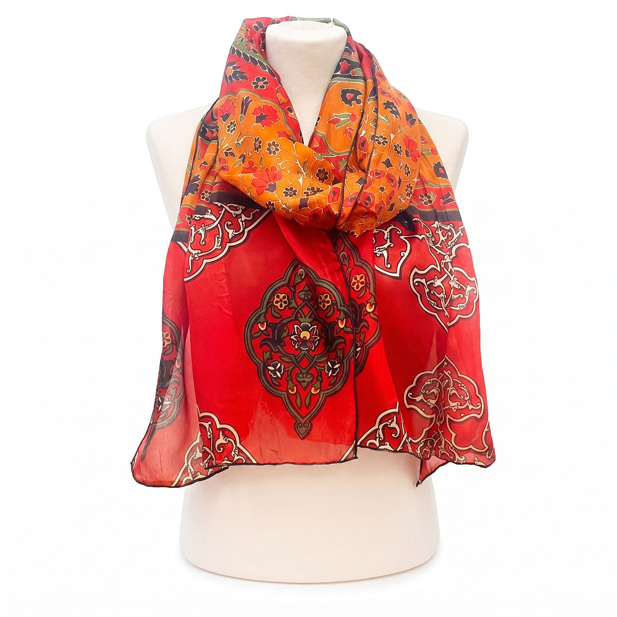 Red Persian Carpet Silk Habotai Scarf