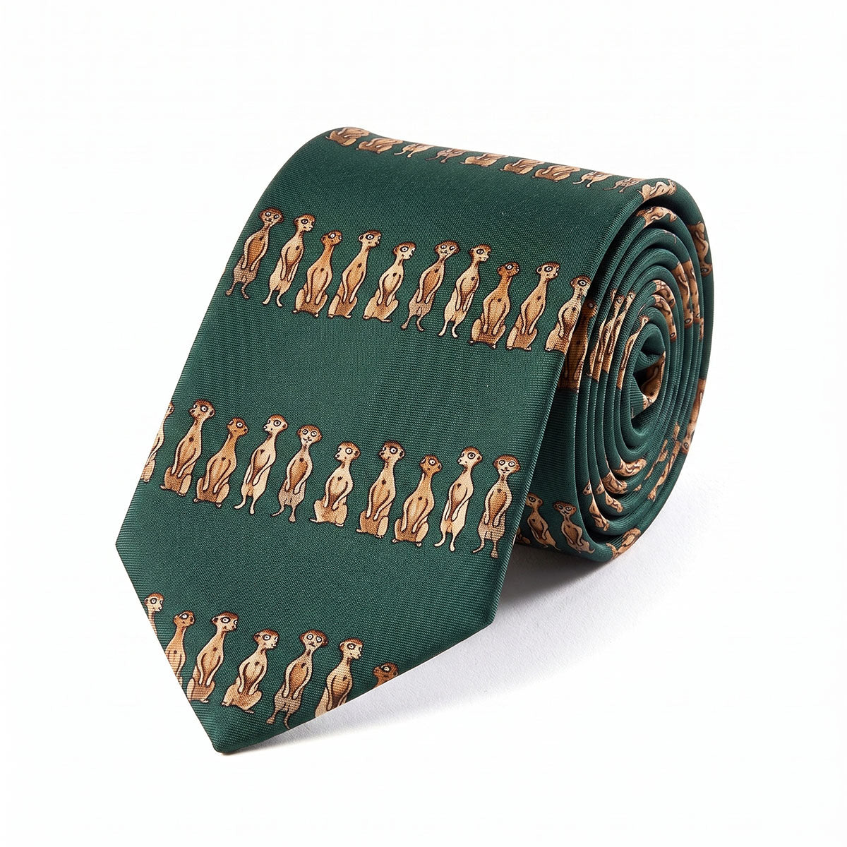 Meerkats Green Silk Tie - Roll