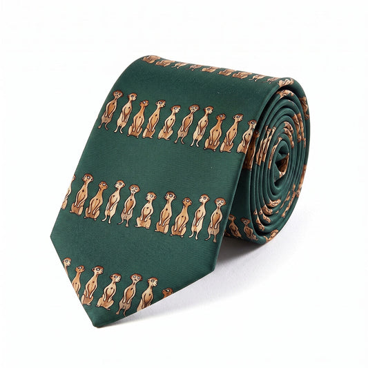 Meerkats Green Silk Tie - Roll