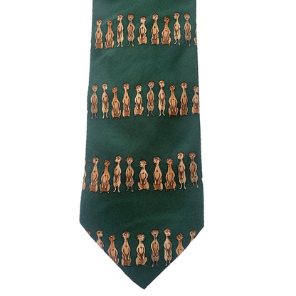 Meerkats Green Silk Tie
