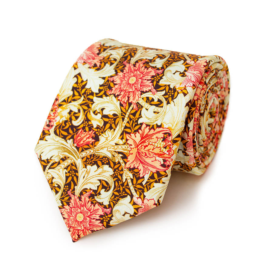 Morris Single Stem Coral Silk Tie