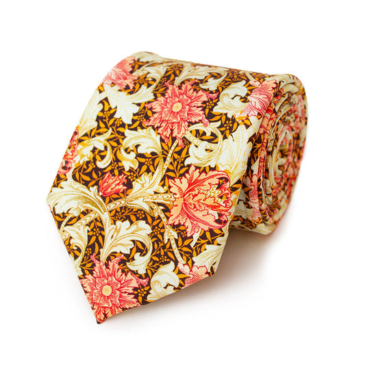 Morris Single Stem Coral Silk Tie