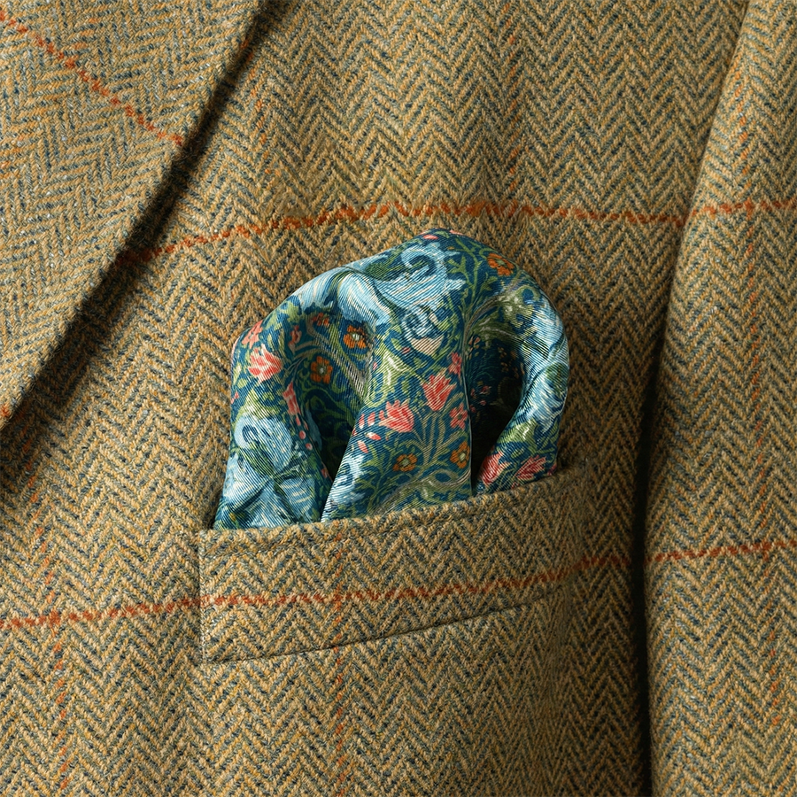 MORRIS GOLDEN LILY GREEN POCKET SQUARE