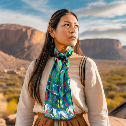 Forest Light Silk Habotai Scarf - With Model