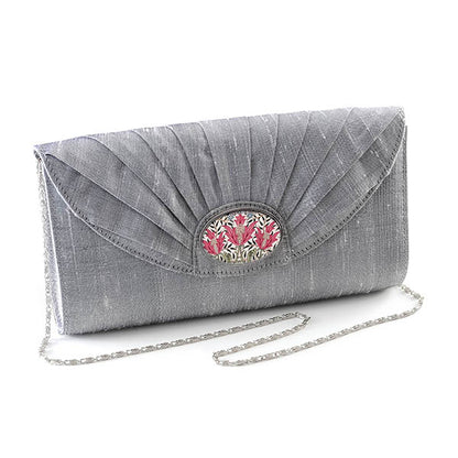 Silver Silk Cameo Clutch Bag