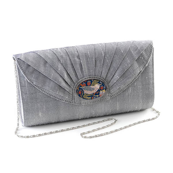 Silver Silk Cameo Clutch Bag