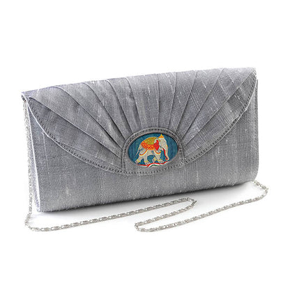 Silver Silk Cameo Clutch Bag