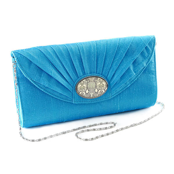 Turquoise Silk Cameo Clutch Bag