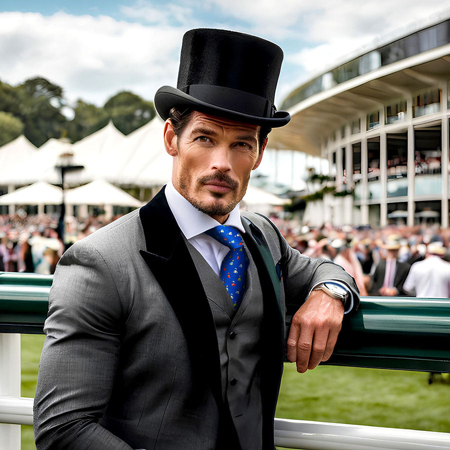 Bryn Parry Jockey Silks Blue Silk Tie - With Model