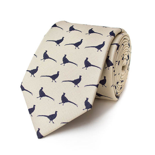 Pheasant Cream Silk Tie