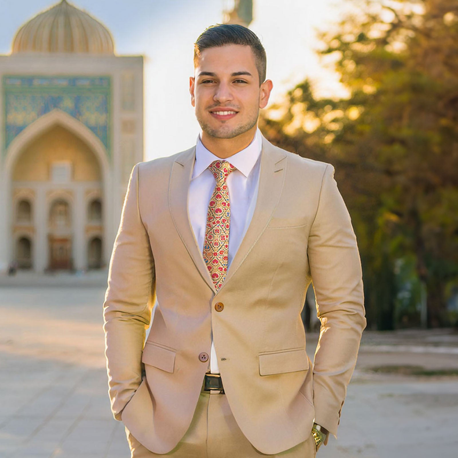 Suzani Red Silk Tie - With Model