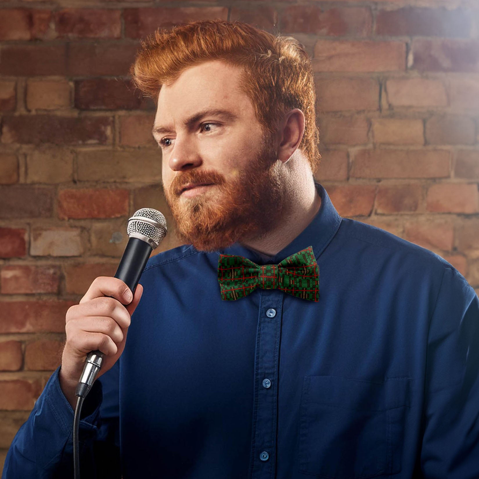 Tartan Silk Bow Tie - With Model