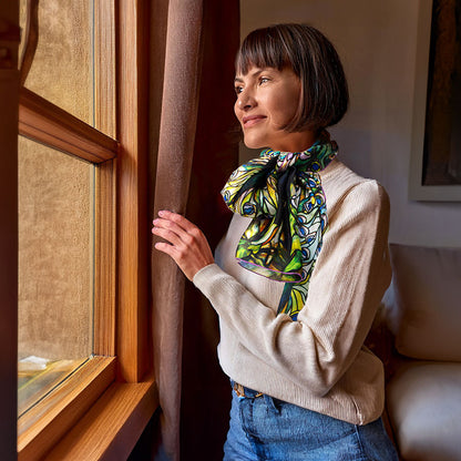 Tiffany Peacock Silk Habotai Scarf - With Model