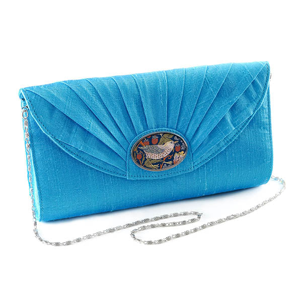 Turquoise Silk Cameo Clutch Bag