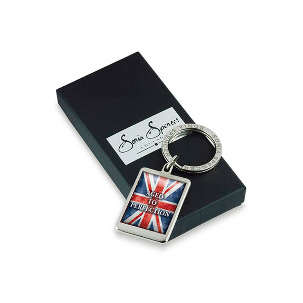Aged To Perfection Flag Keyring with box