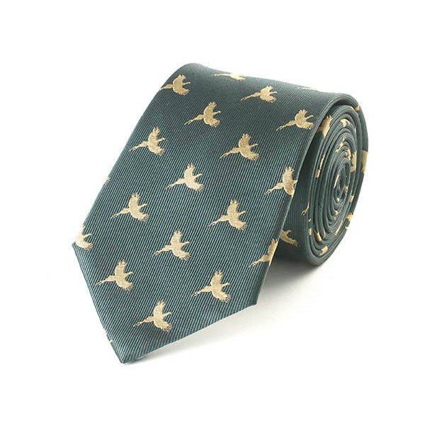 Flying Pheasant Green Silk Tie