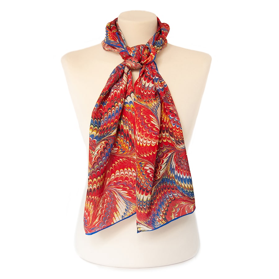 Red Marble Silk Habotai Scarf