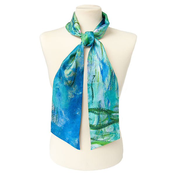 Monet Water Lilies Skinny Silk Scarf with Mannequin