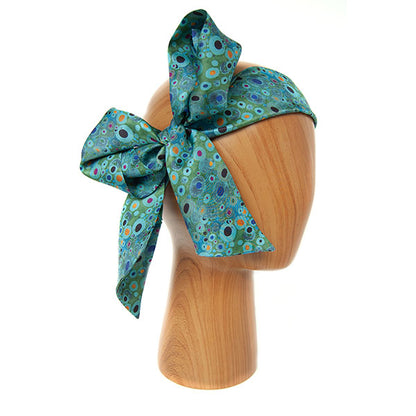 Klimt Turquoise Skinny Silk Scarf as headband