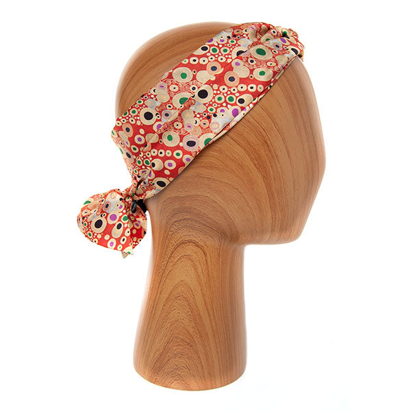 Klimt Red Skinny Silk Scarf as headband