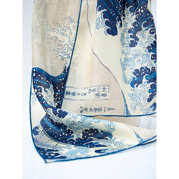 Hokusai Wave Habotai Silk Scarf - Detail