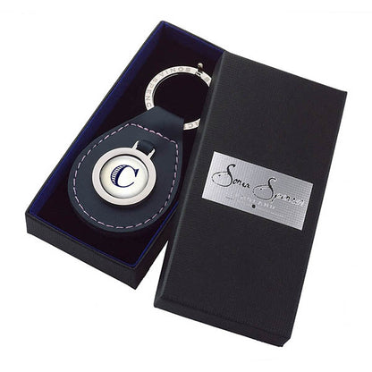 Navy Leather Initial Keyring with Box