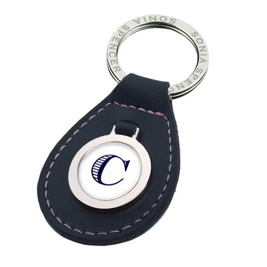 Navy Leather Initial Keyring