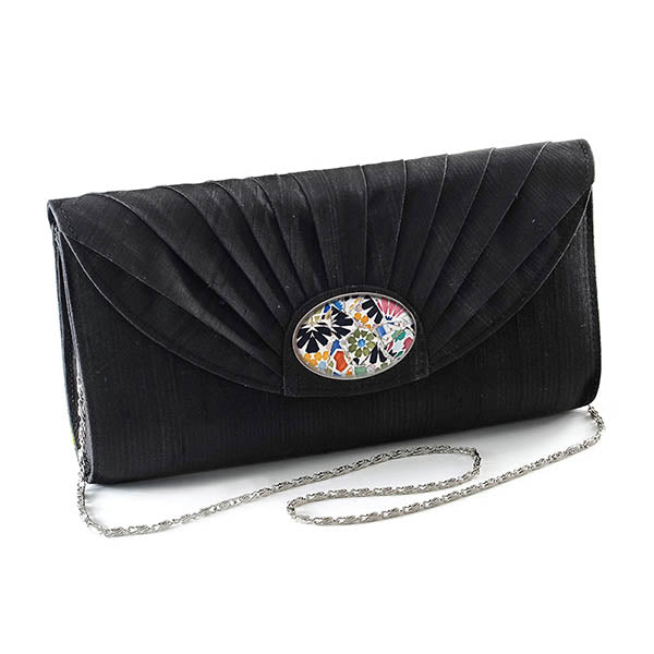 Black Silk Cameo Clutch Bag with Gaudi Mosaic Cameo