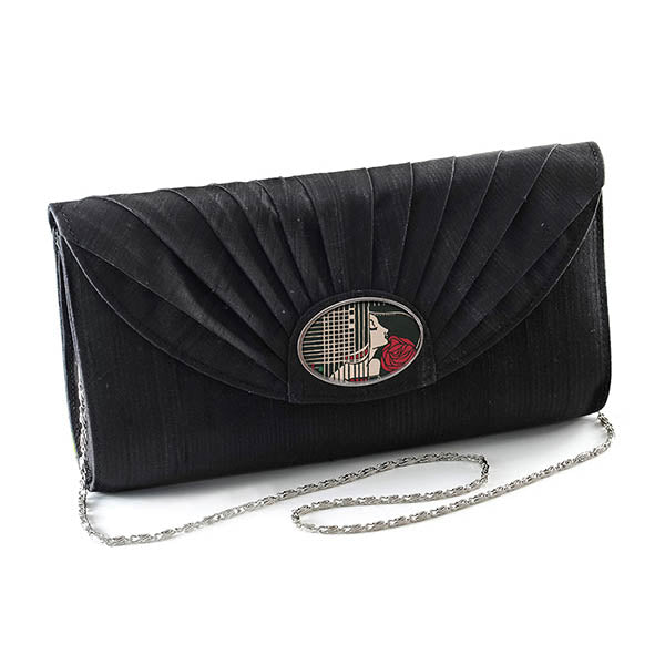 Black Silk Cameo Clutch Bag with Mackintosh Cameo