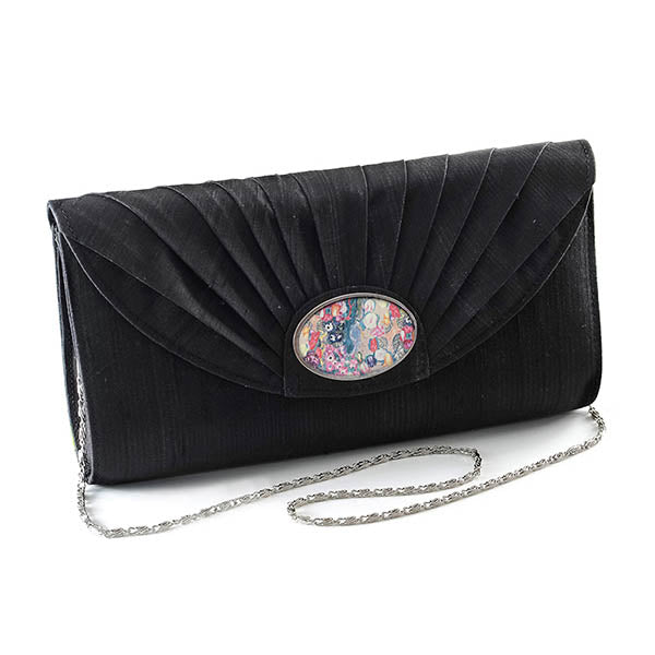 Black Silk Cameo Clutch Bag with Klimt Ria Munk Cameo