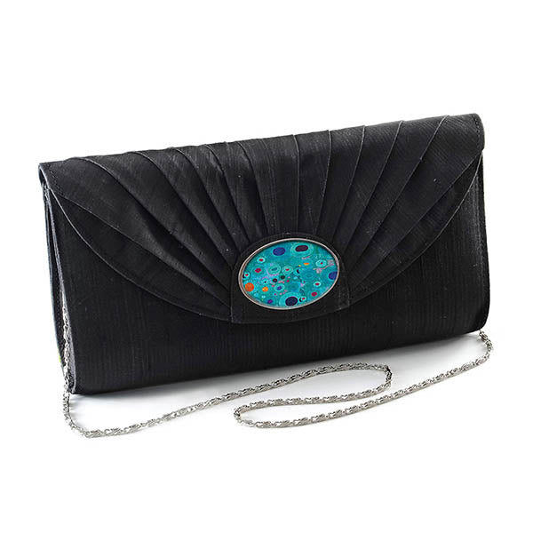 Black Silk Cameo Clutch Bag with Turquoise Klimt Cameo