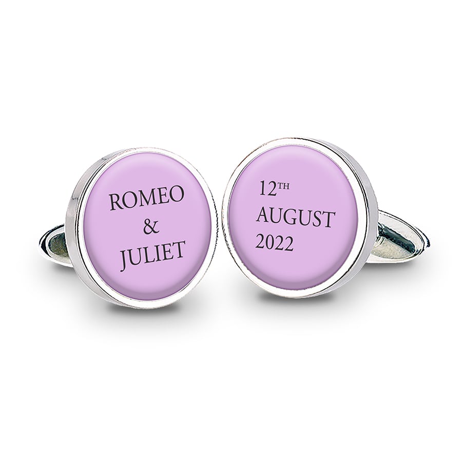 Names and Dates Wedding Cufflinks Lilac - Round