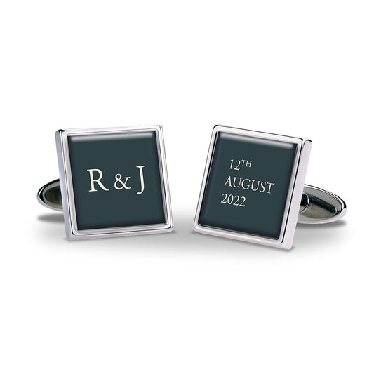 Initials and Dates Wedding Cufflinks Navy - Square