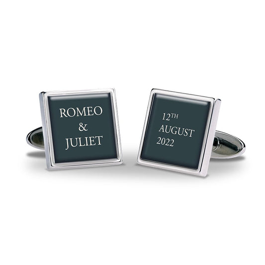 Names and Dates Wedding Cufflinks Navy - Square