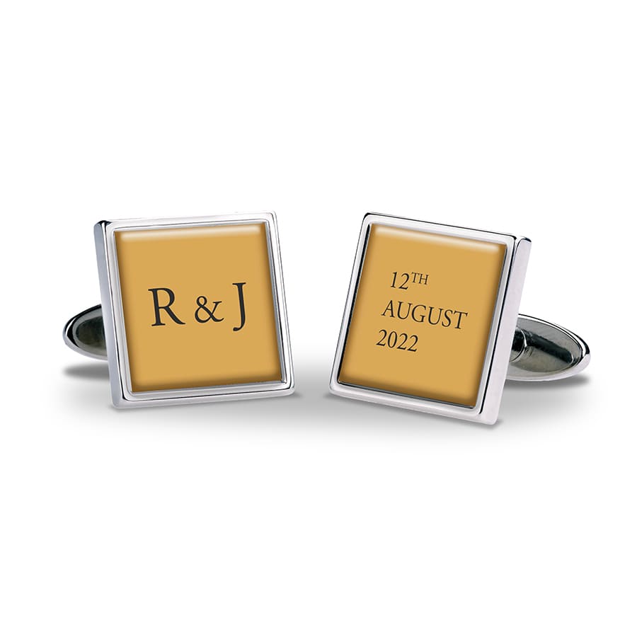 Initials and Dates Wedding Cufflinks Gold - Square