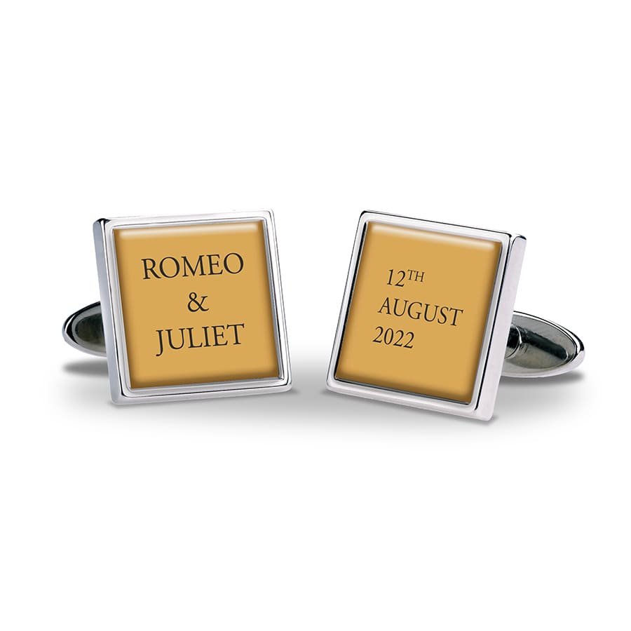 Names and Dates Wedding Cufflinks Gold - Square