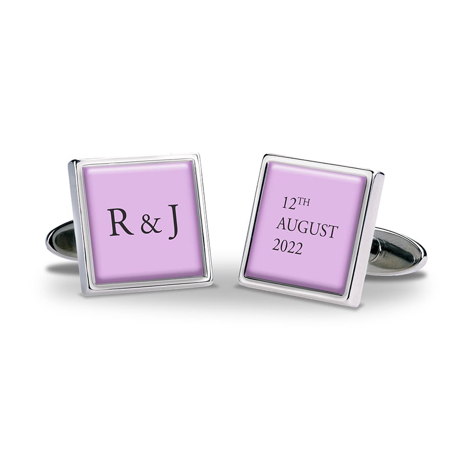 Initials and Dates Wedding Cufflinks Lilac - Square